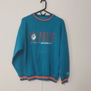 VTG Logo 7 Miami Dolphins Embroidered Sweatshirt Unisex Size Large